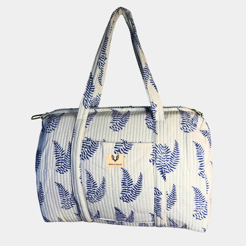 Blue Fern - Quilted Cotton Weekender Bag