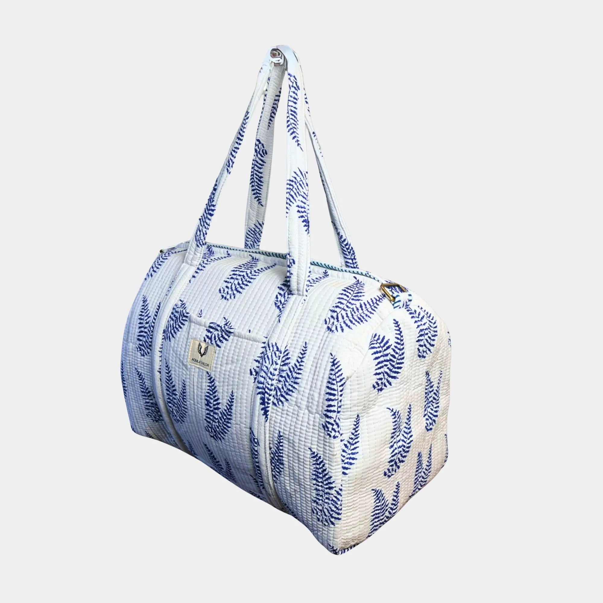 Blue Fern - Quilted Cotton Weekender Bag