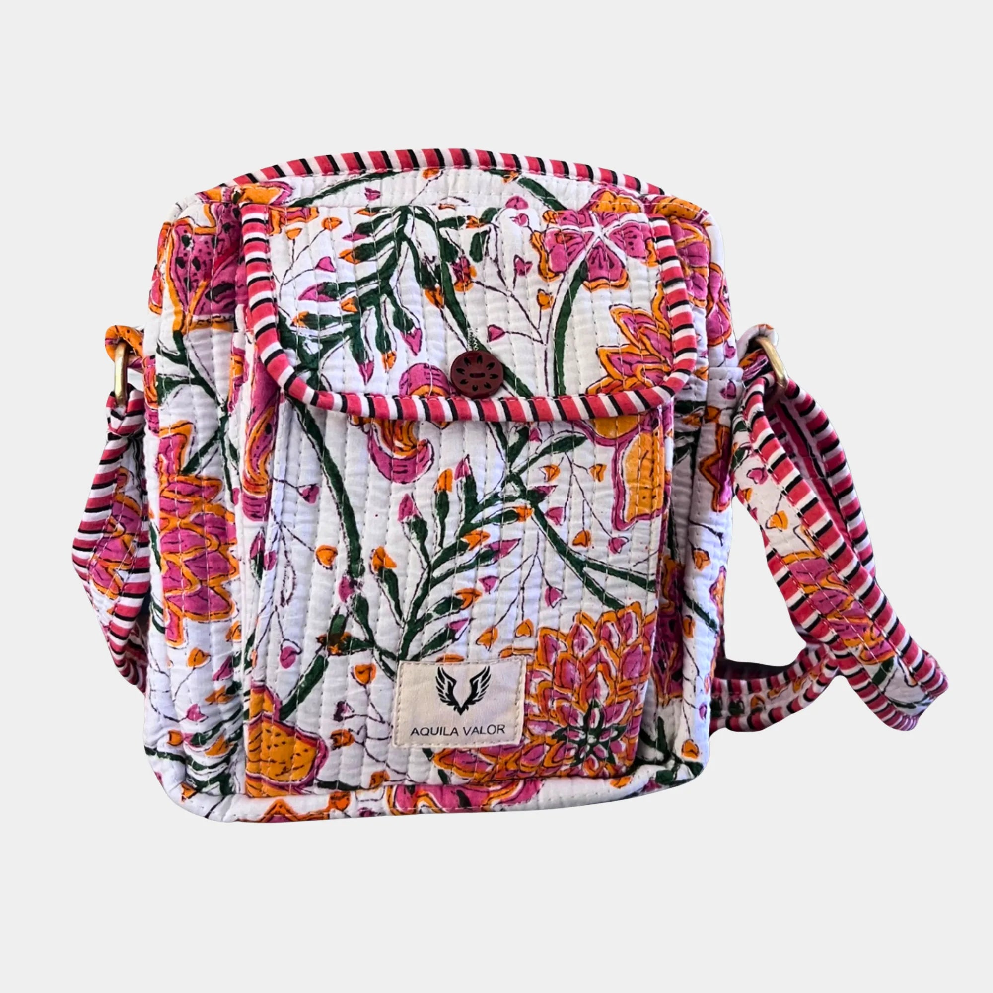 Summer Petals - Handblock Printed Lightweight Crossbody Purse