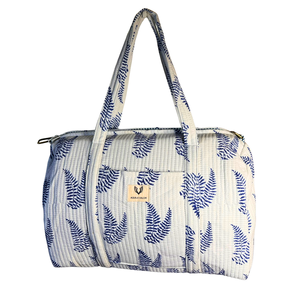 Blue Fern - Quilted Cotton Weekender Bag