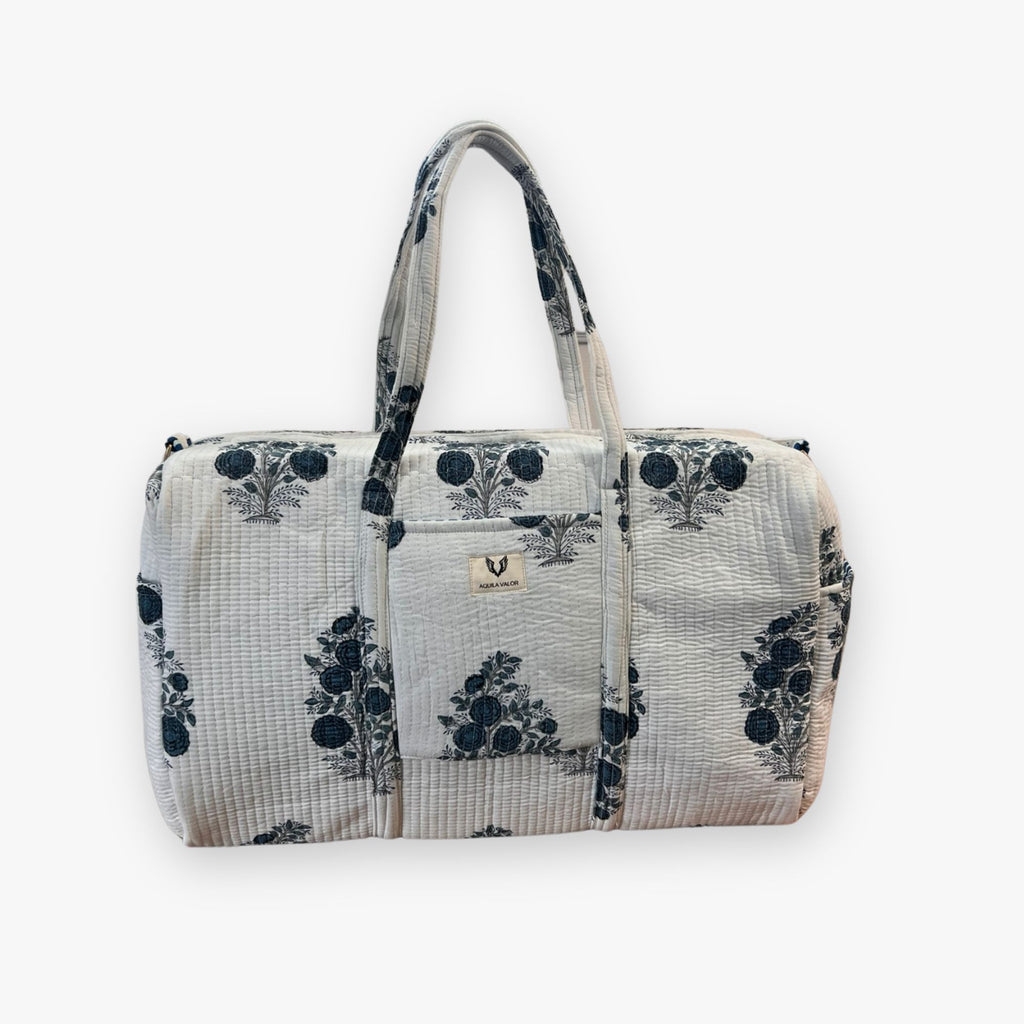Blue Rose – Hand Block Printed Travel Bag