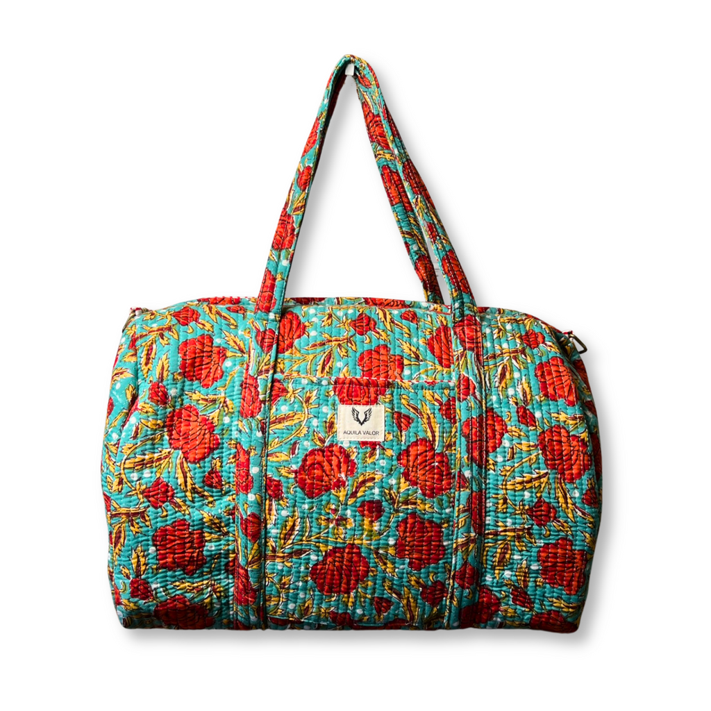 Rosey Meadow - Quilted Cotton Weekender Bag