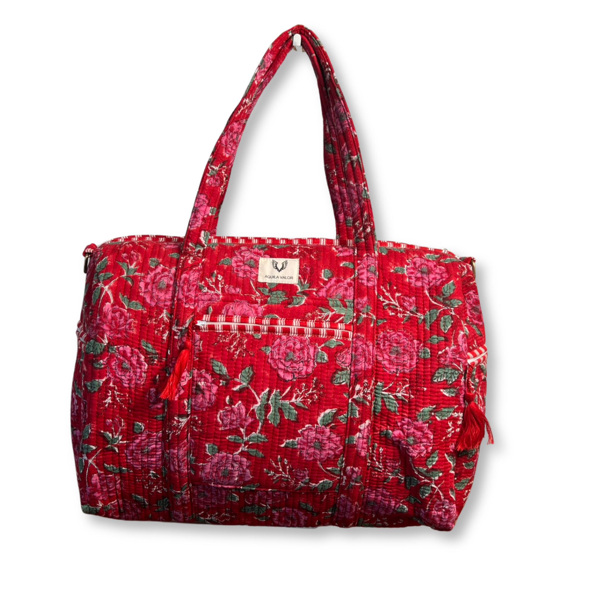 Rosey Red - Quilted Cotton Getaway Bag