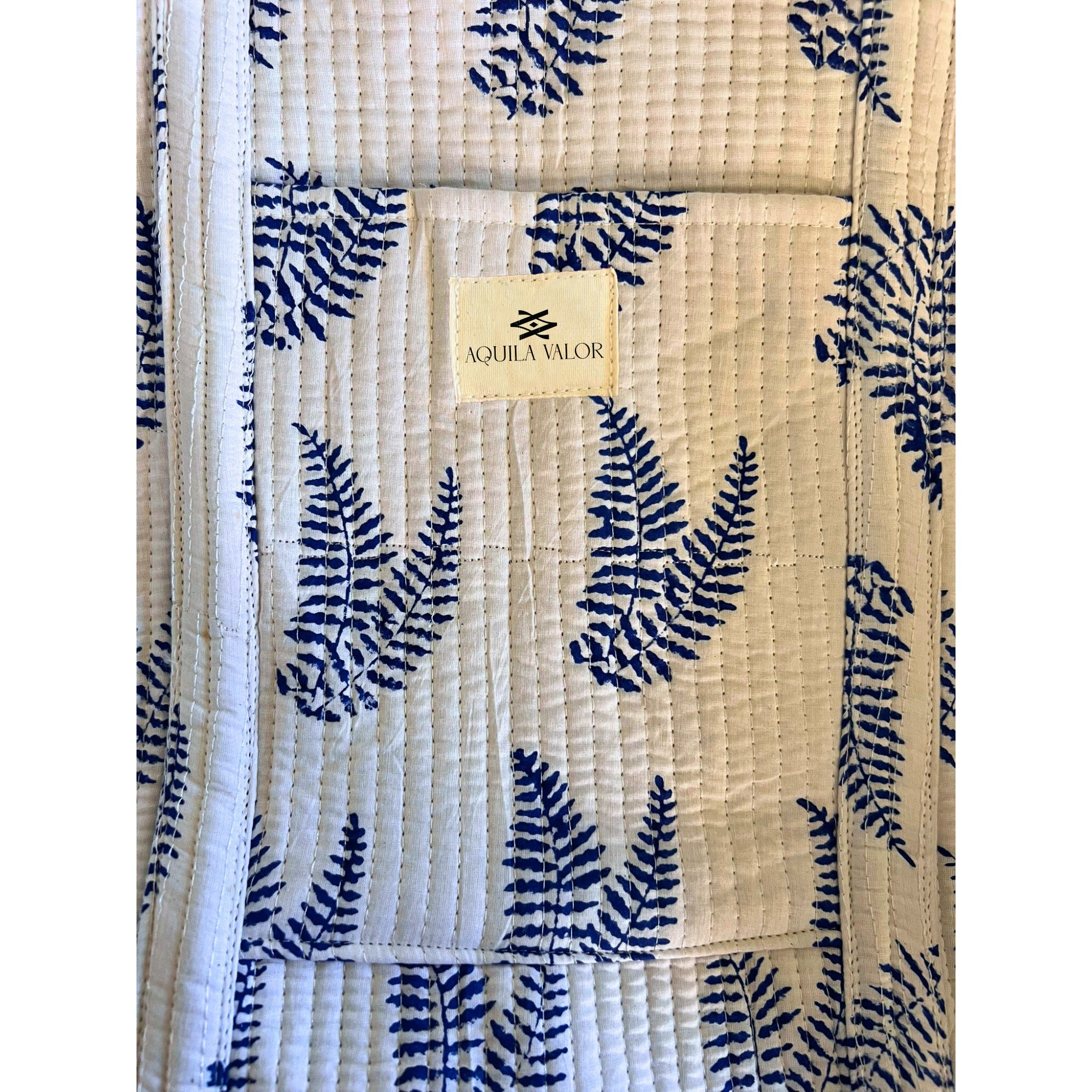 Blue Fern - Quilted Cotton Weekender Bag