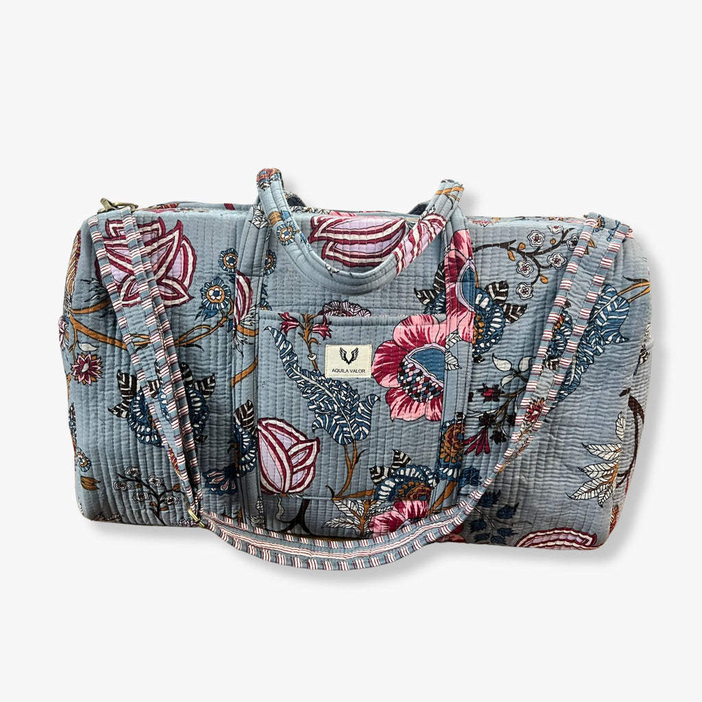 Frosted Bloom – Hand Block Printed Travel Bag