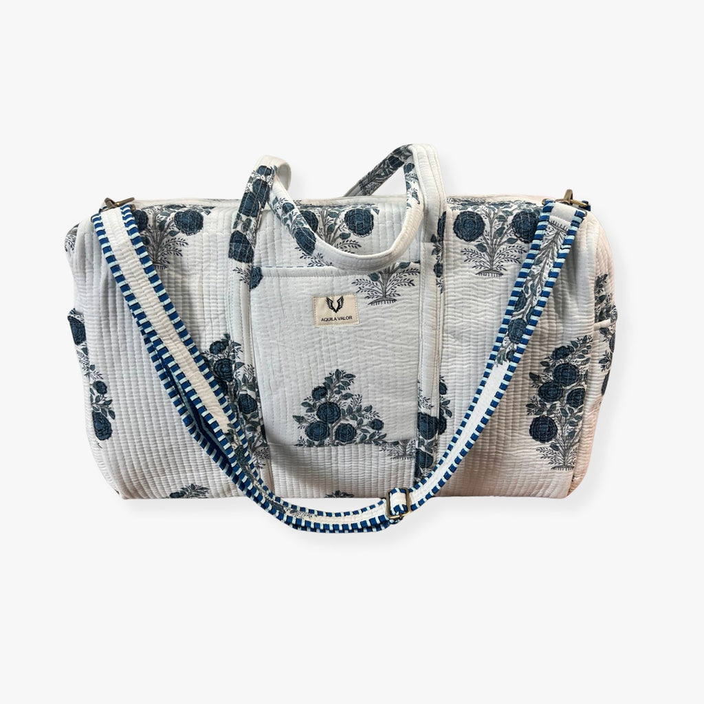 Blue Rose – Hand Block Printed Travel Bag