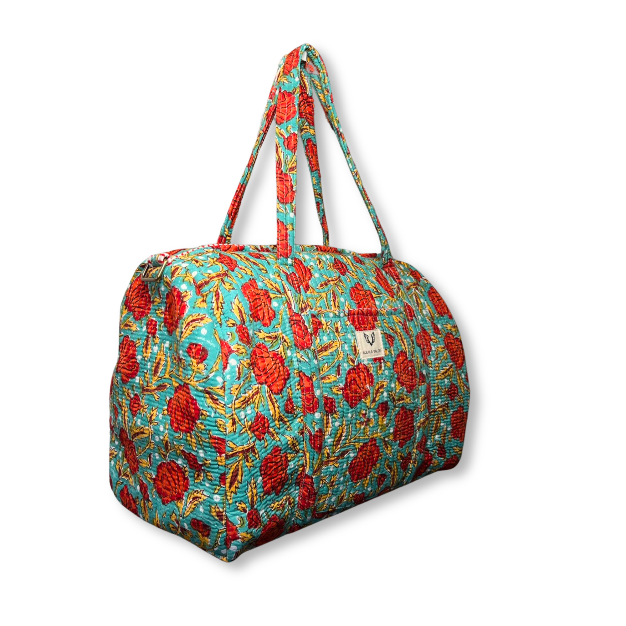 Rosey Meadow - Quilted Cotton Weekender Bag