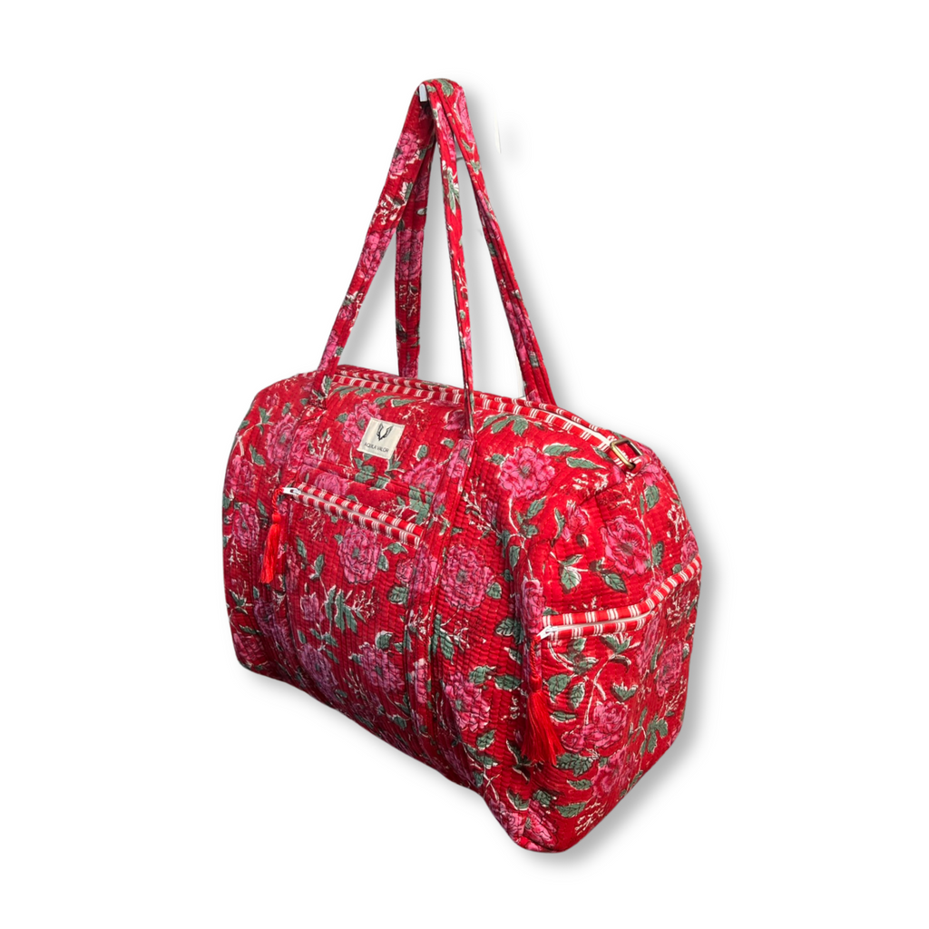 Rosey Red - Quilted Cotton Getaway Bag