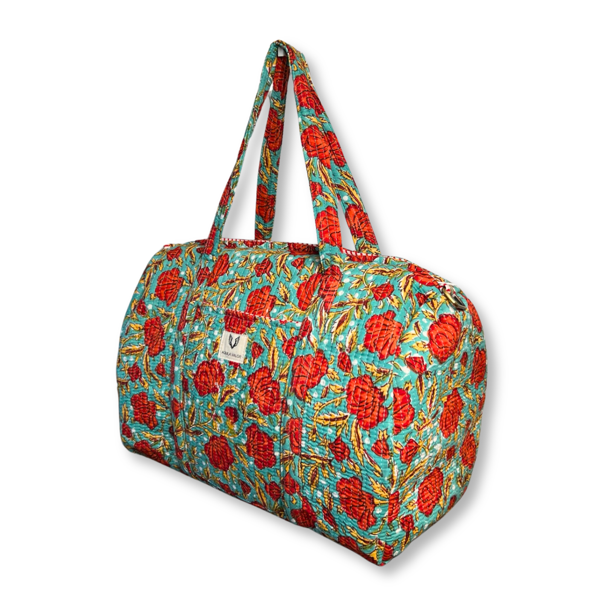 Rosey Meadow - Quilted Cotton Weekender Bag