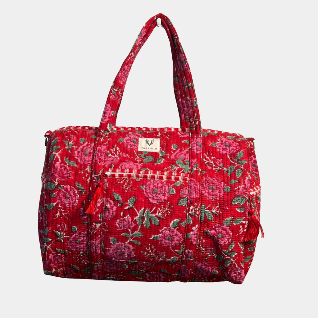 Rosey Red - Quilted Cotton Getaway Bag