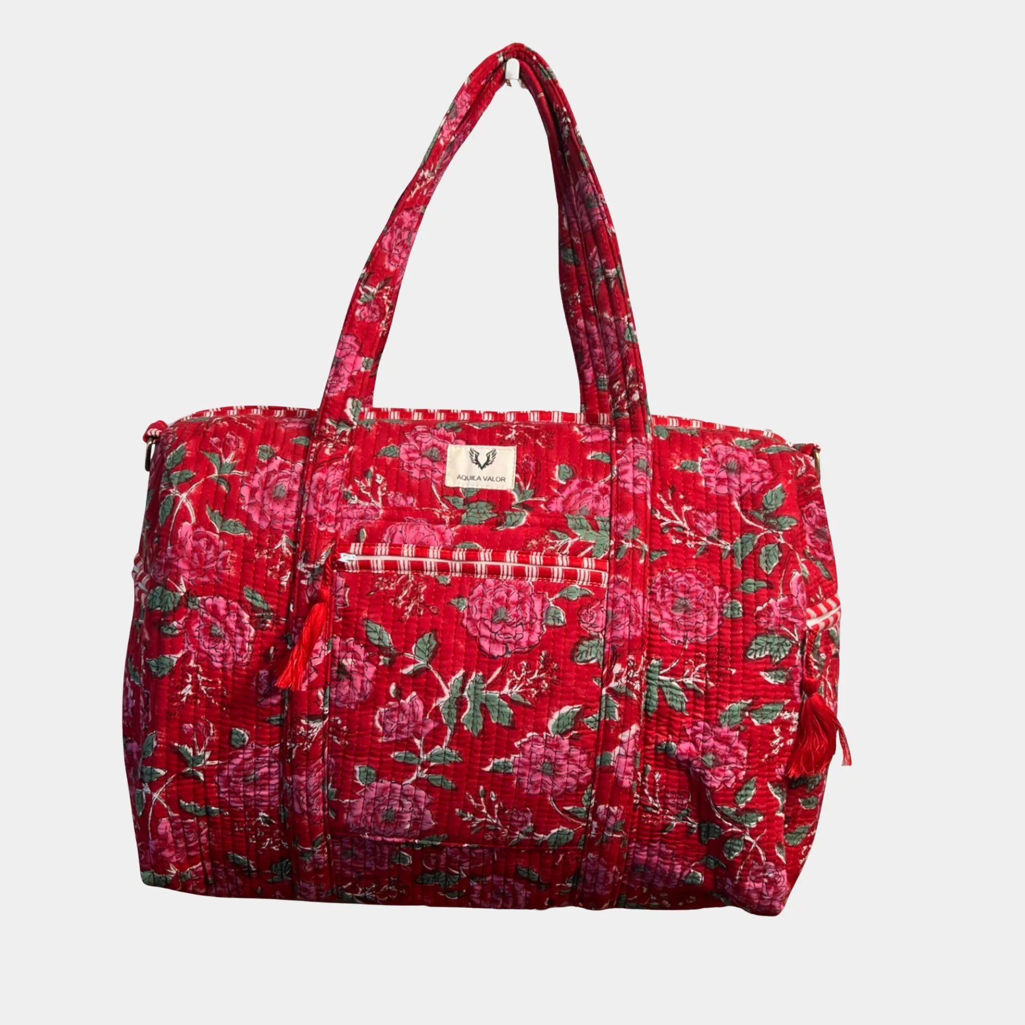 Rosey Red - Quilted Cotton Getaway Bag