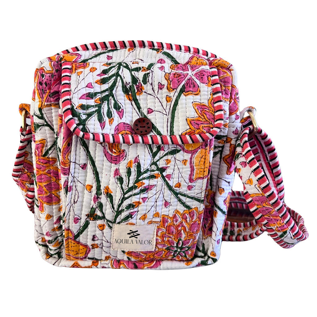 Summer Petals - Handblock Printed Lightweight Crossbody Purse