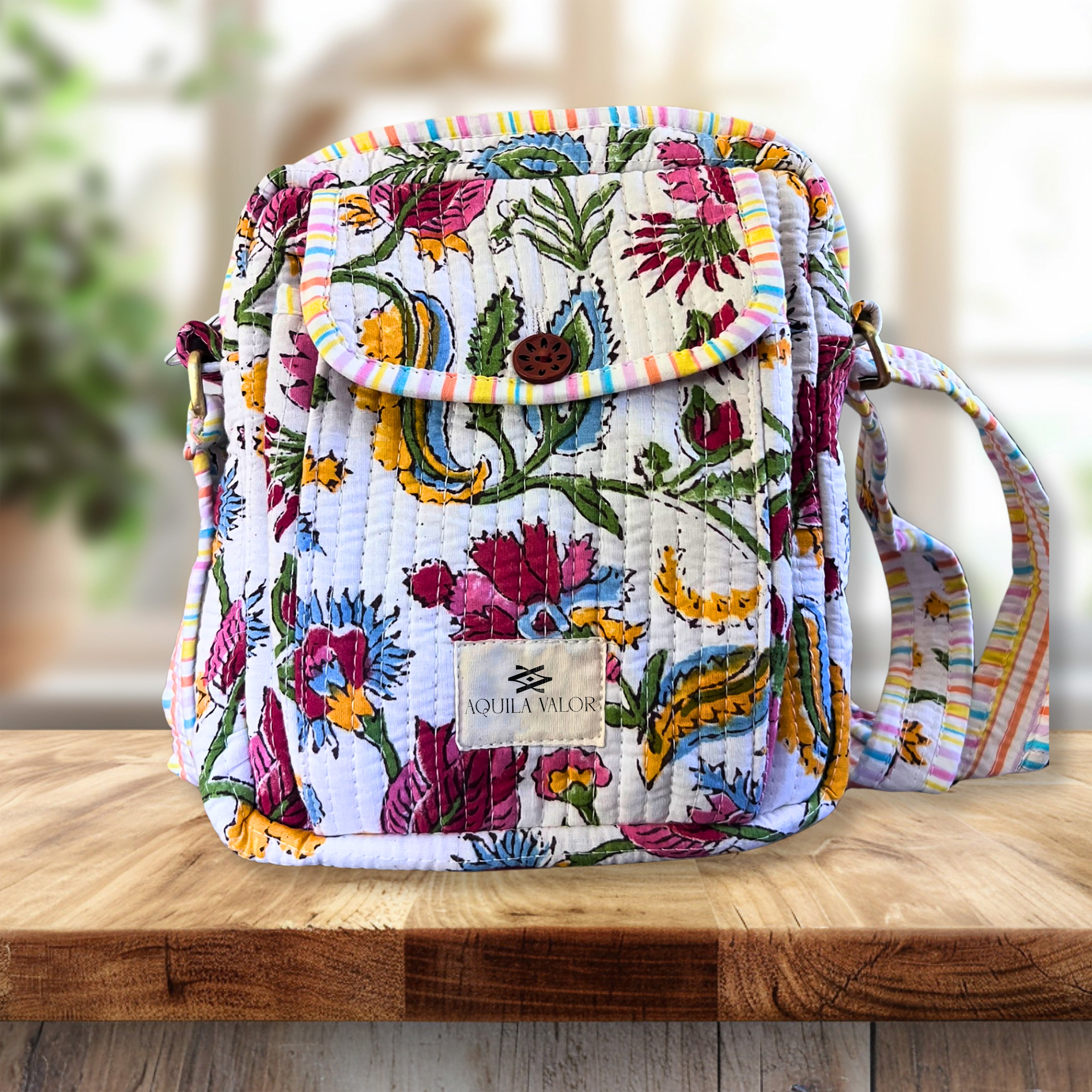Summer Time - Handblock Printed Lightweight Crossbody Purse