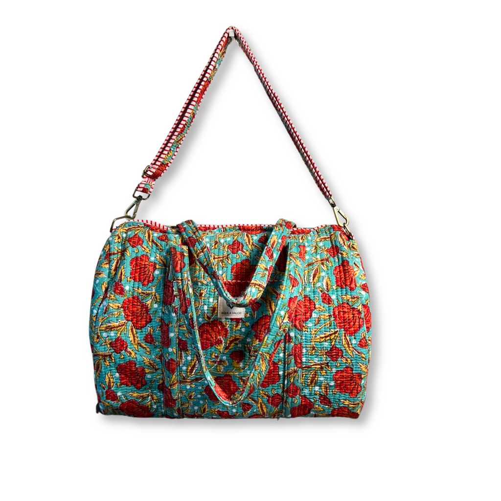 Rosey Meadow - Quilted Cotton Weekender Bag