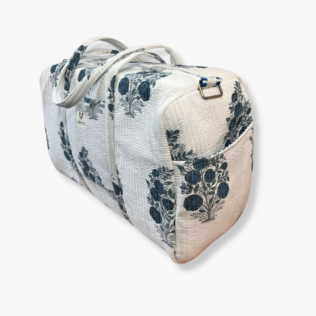 Blue Rose – Hand Block Printed Travel Bag
