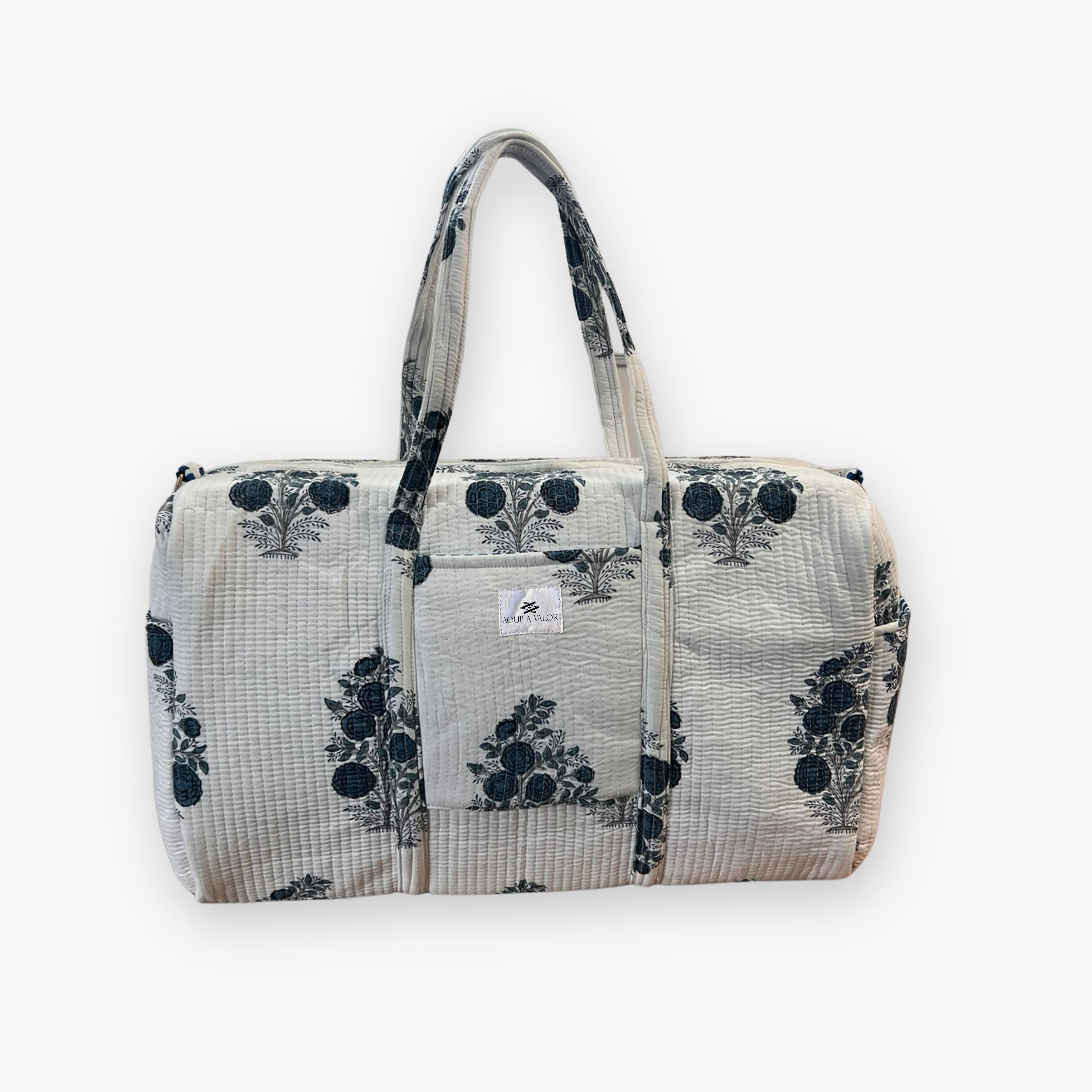 Blue Rose – Hand Block Printed Travel Bag