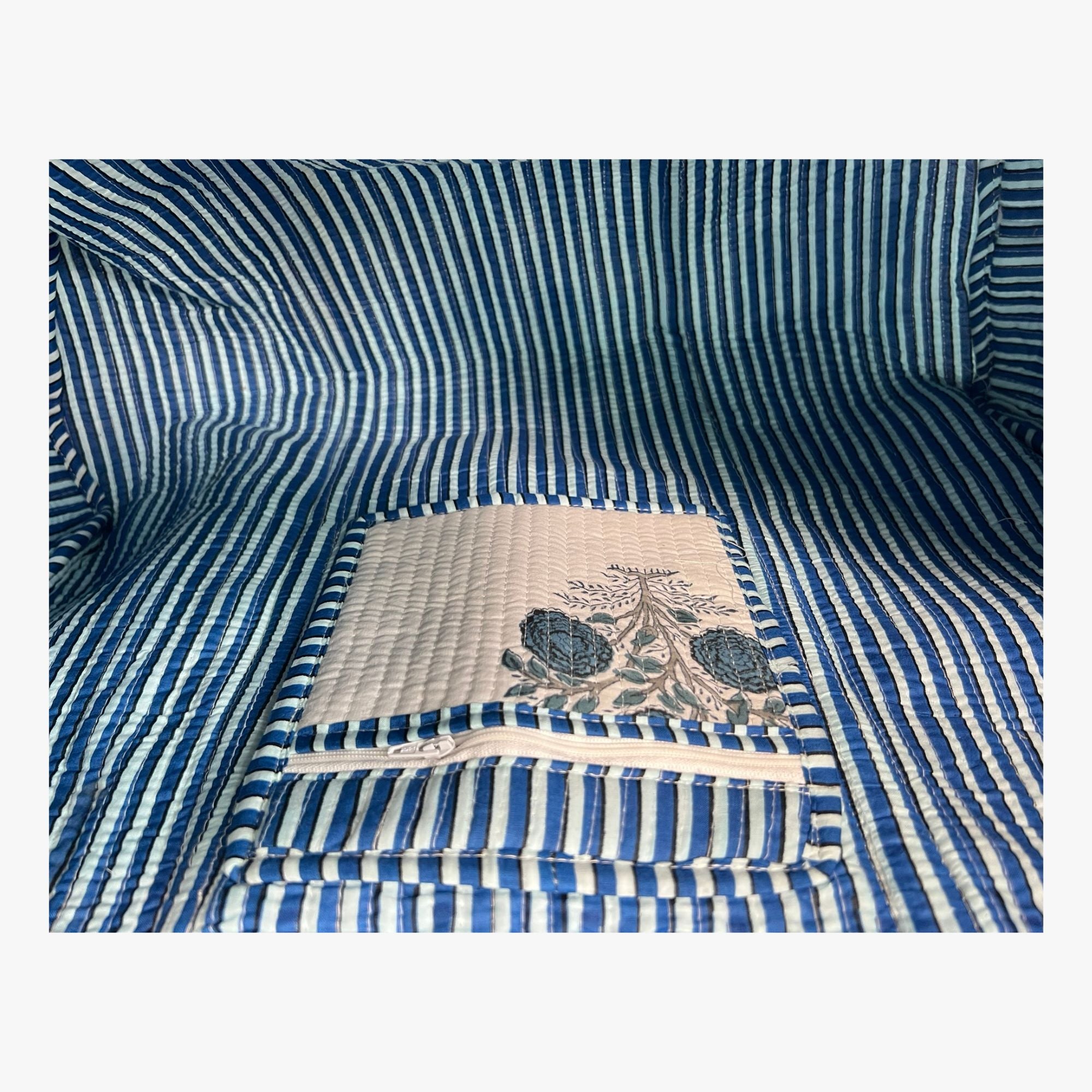 Blue Rose – Hand Block Printed Travel Bag