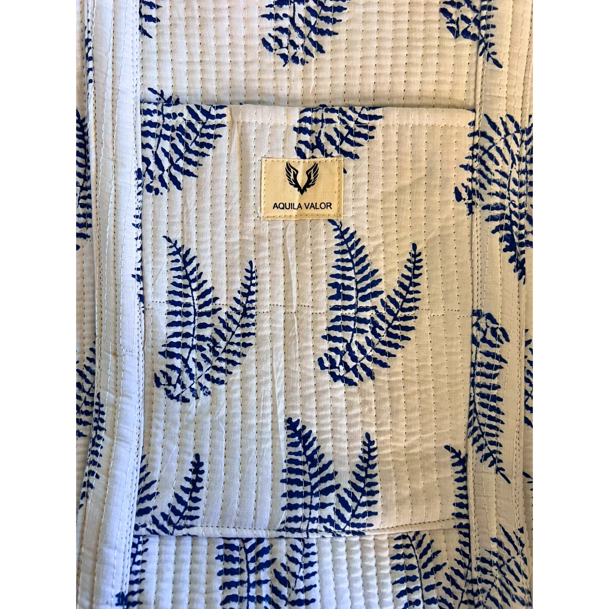 Blue Fern - Quilted Cotton Weekender Bag