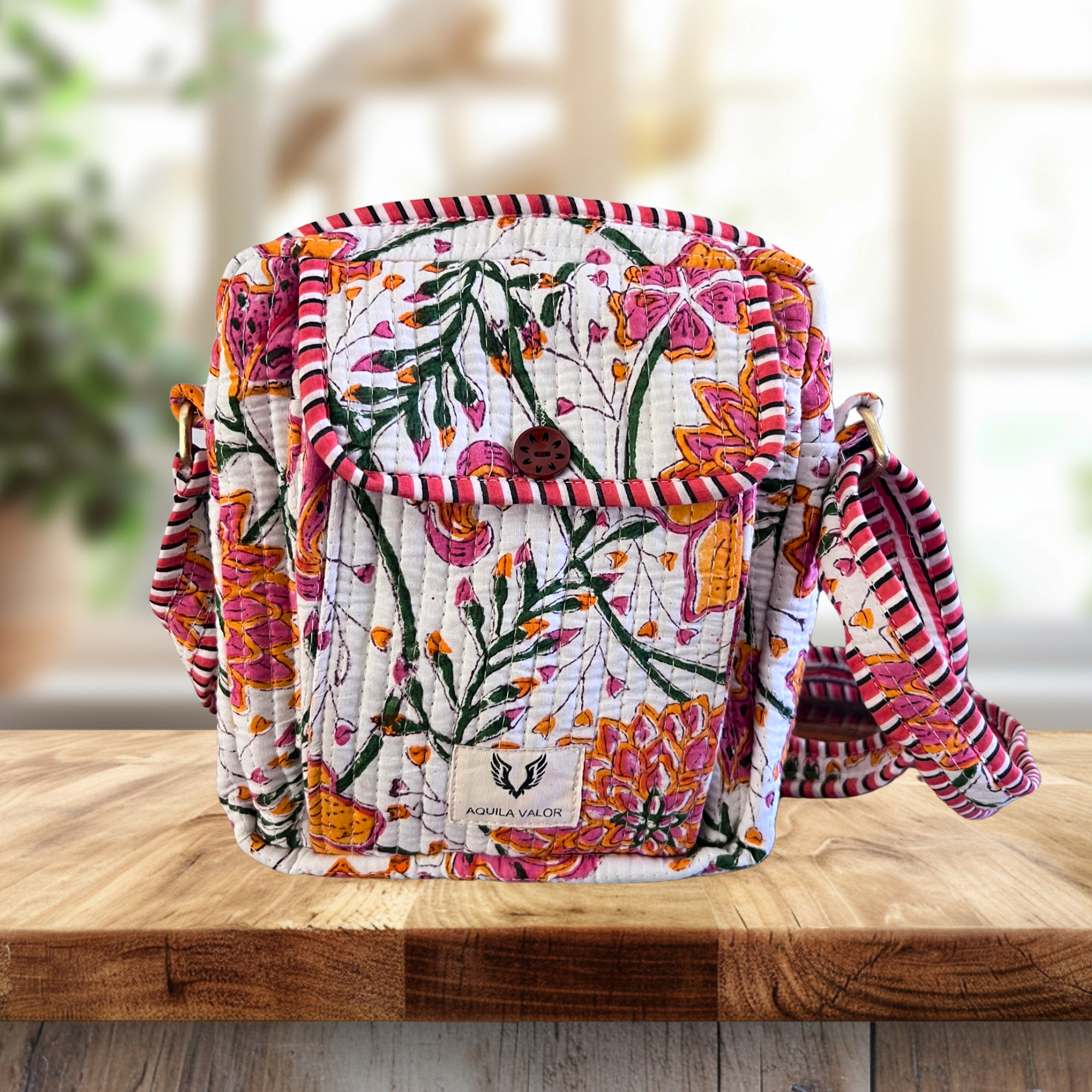 Summer Petals - Handblock Printed Lightweight Crossbody Purse