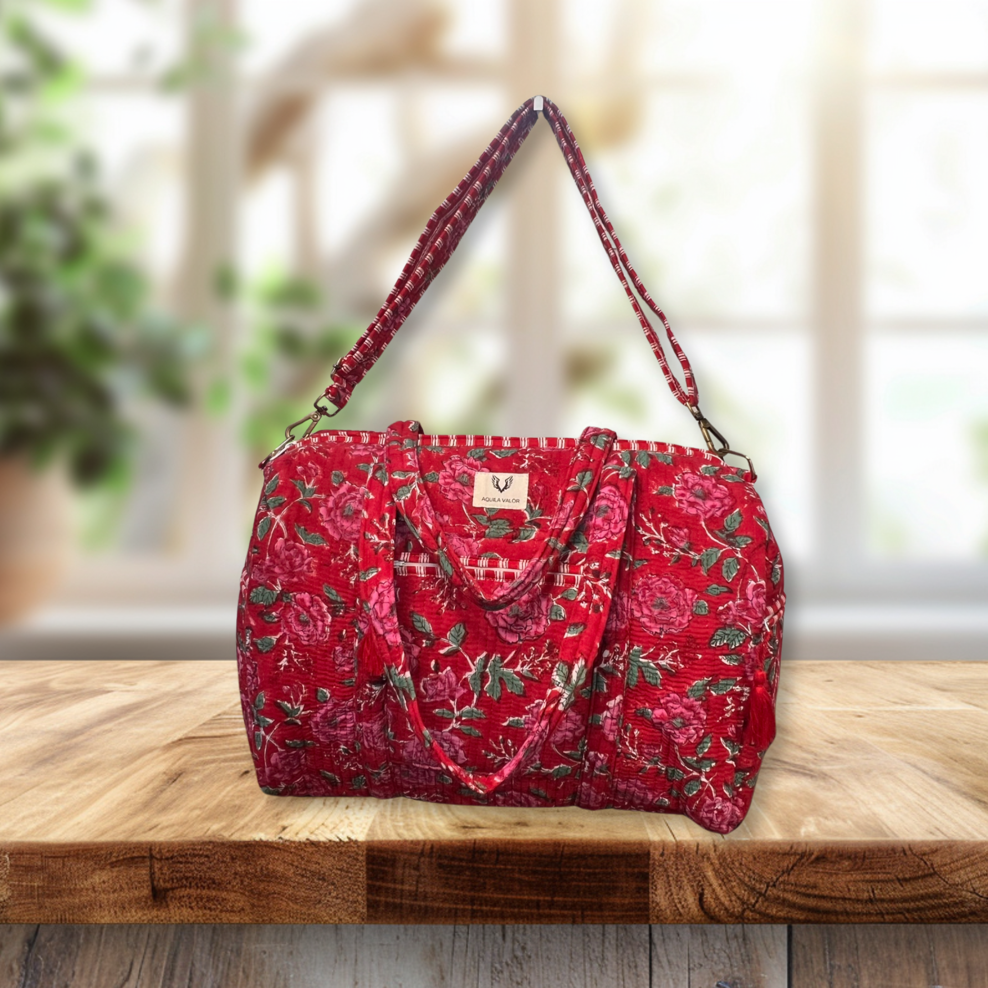 Rosey Red - Quilted Cotton Getaway Bag