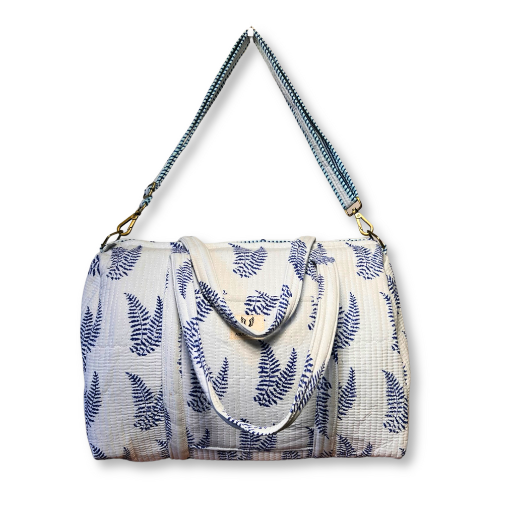 Blue Fern - Quilted Cotton Weekender Bag