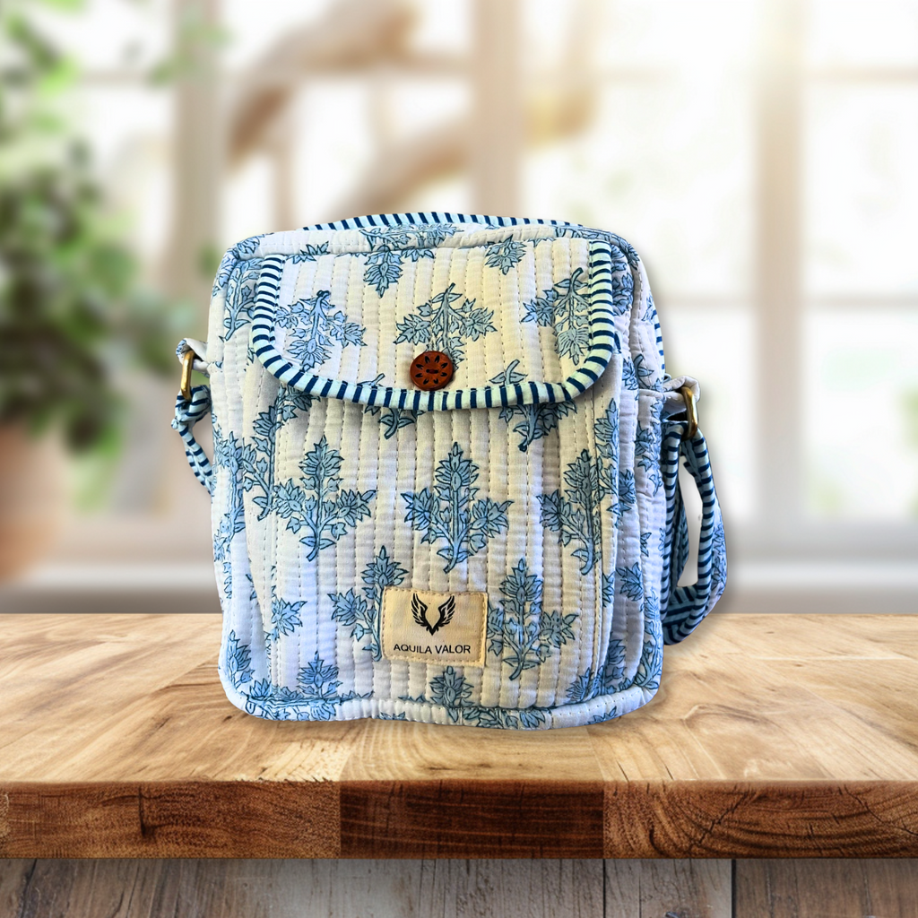 Rain Drops - Handblock Printed Lightweight Crossbody Purse