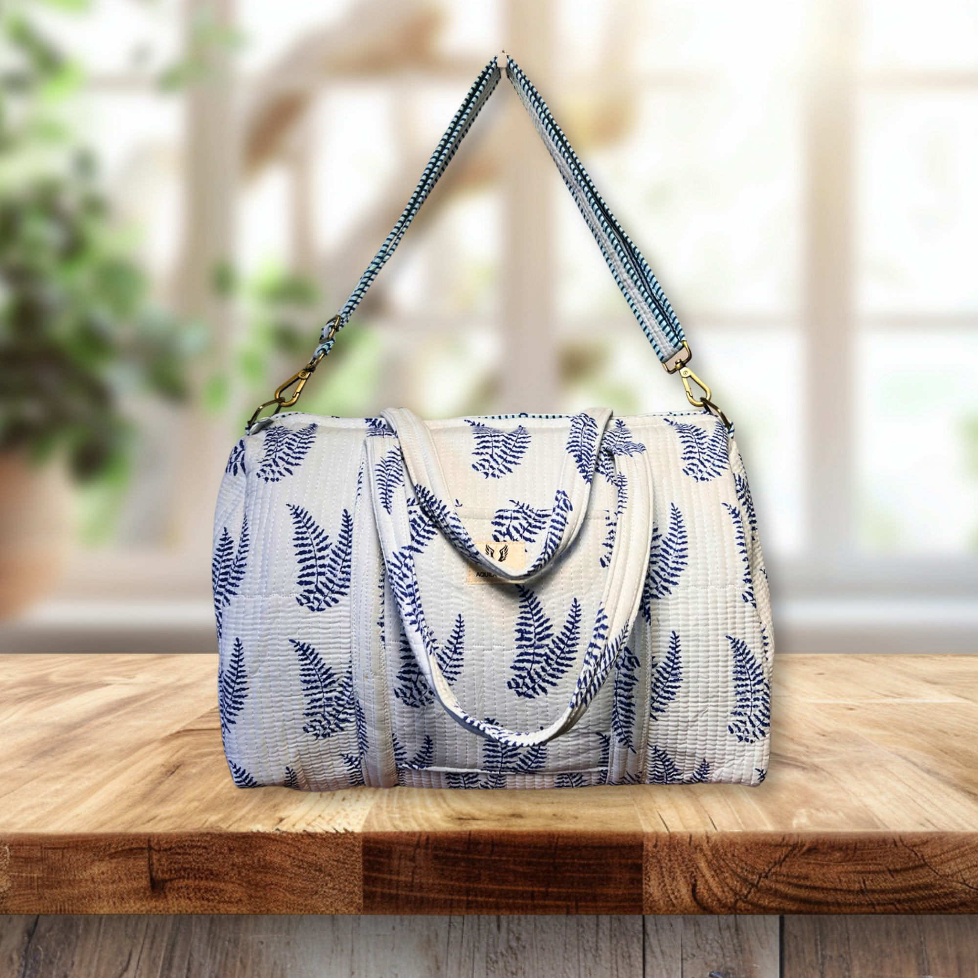 Blue Fern - Quilted Cotton Weekender Bag