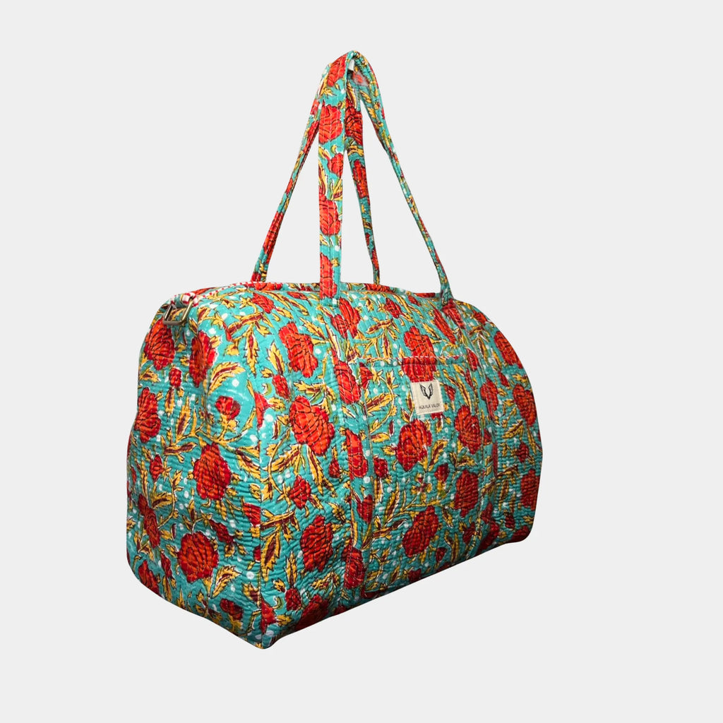 Rosey Meadow - Quilted Cotton Weekender Bag
