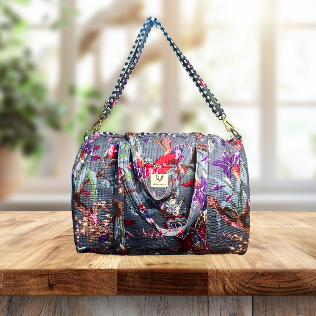 Frosted Bloom - Quilted Cotton Weekender Bag