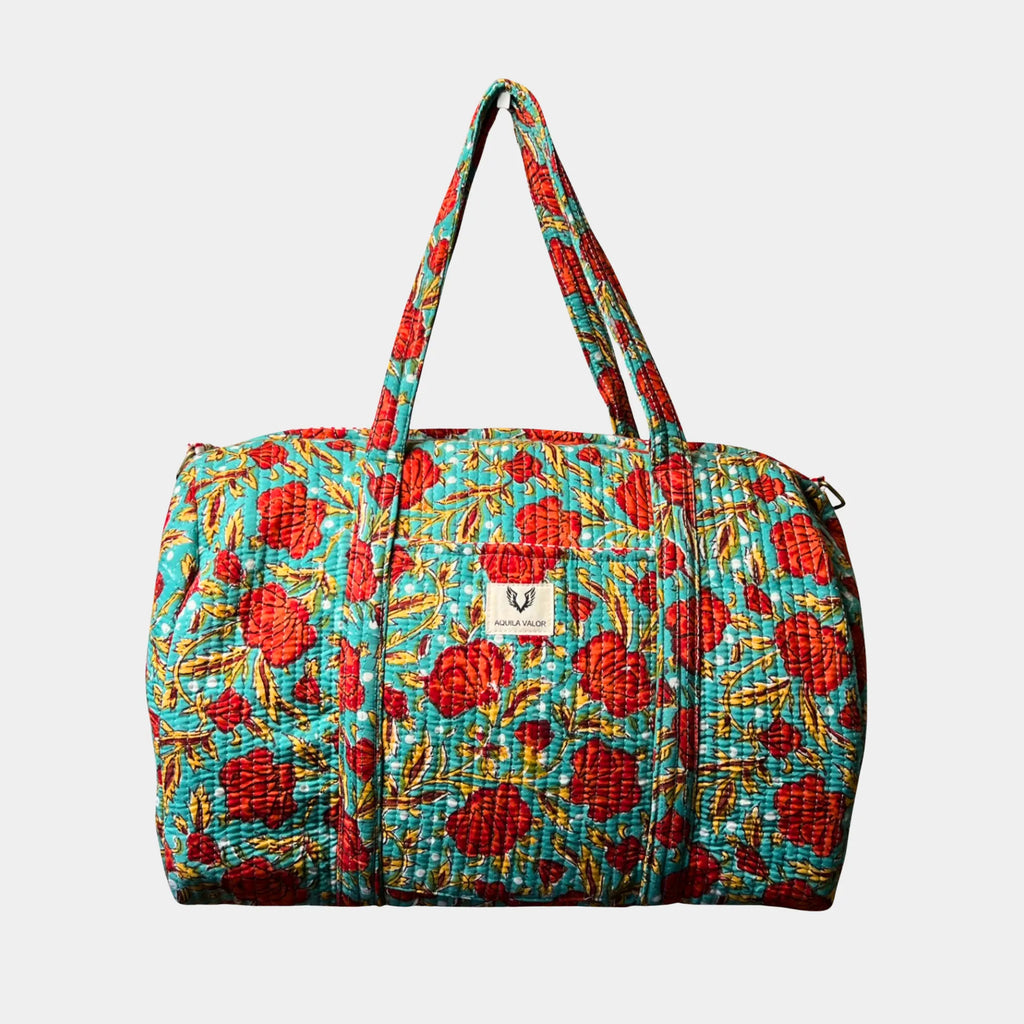 Rosey Meadow - Quilted Cotton Weekender Bag