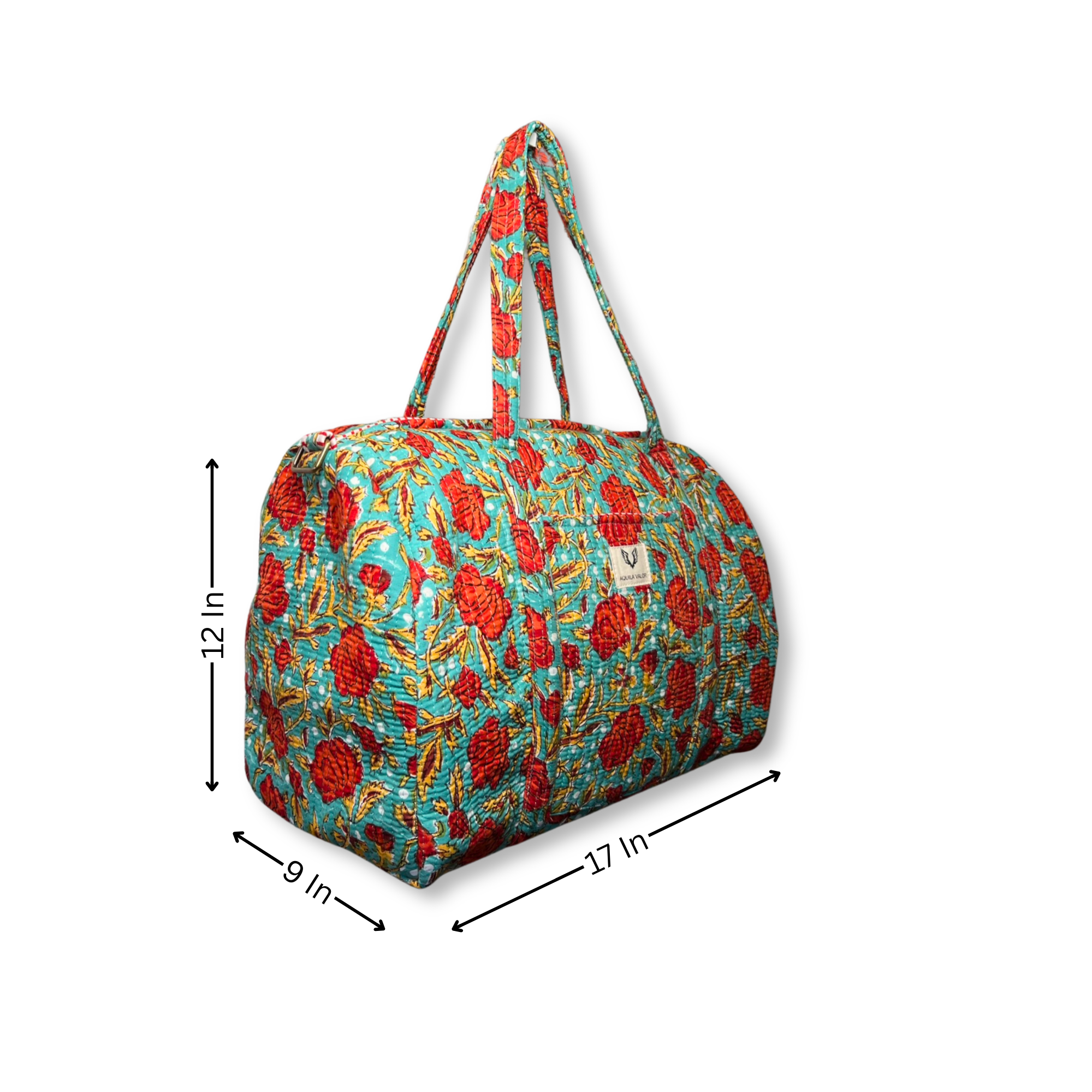 Rosey Meadow - Quilted Cotton Weekender Bag