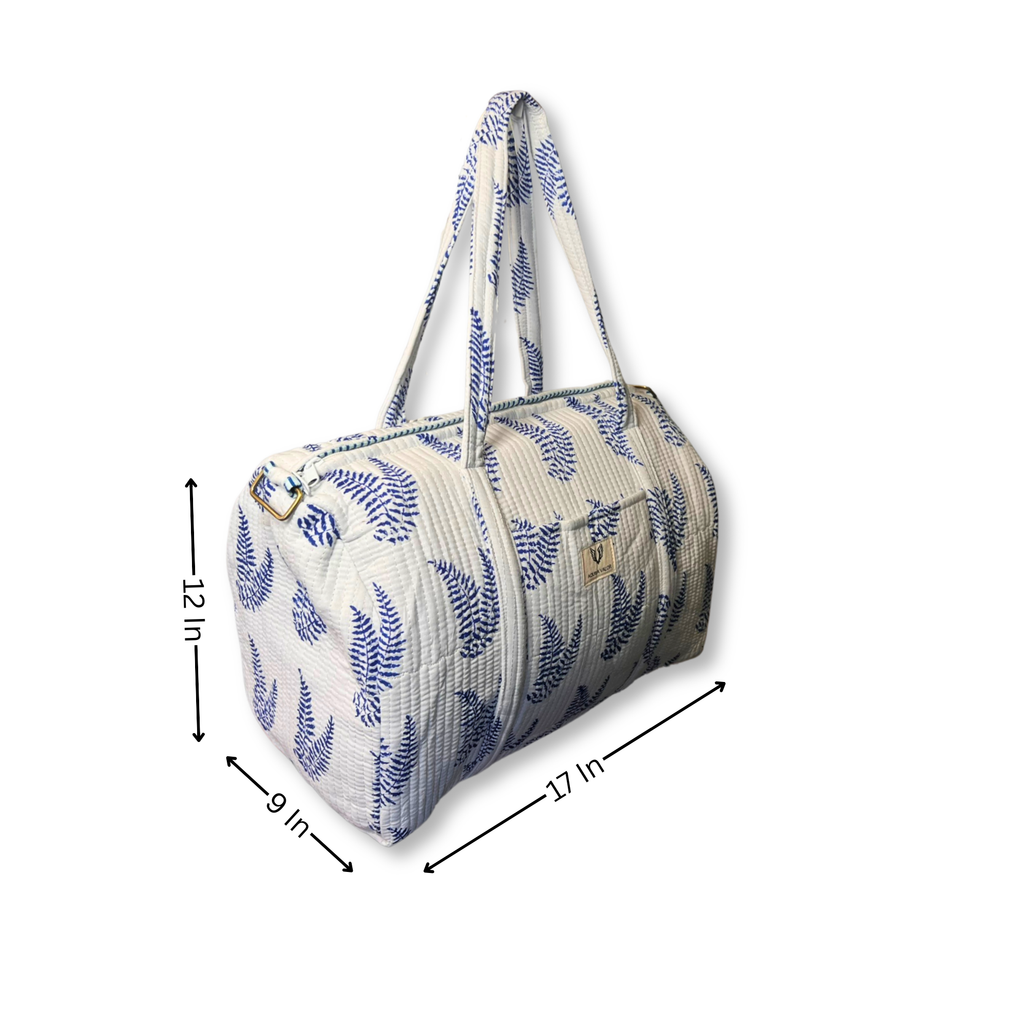 Blue Fern - Quilted Cotton Weekender Bag