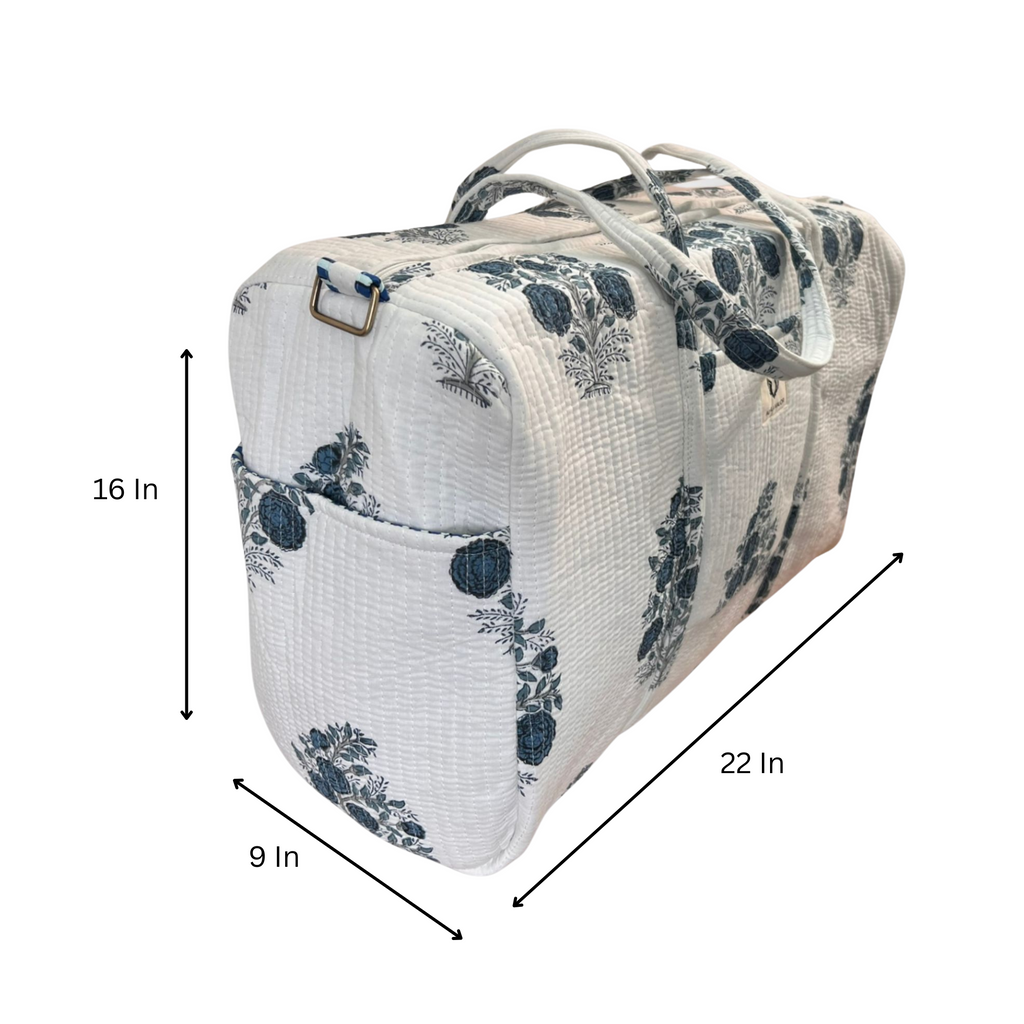 Blue Rose – Hand Block Printed Travel Bag