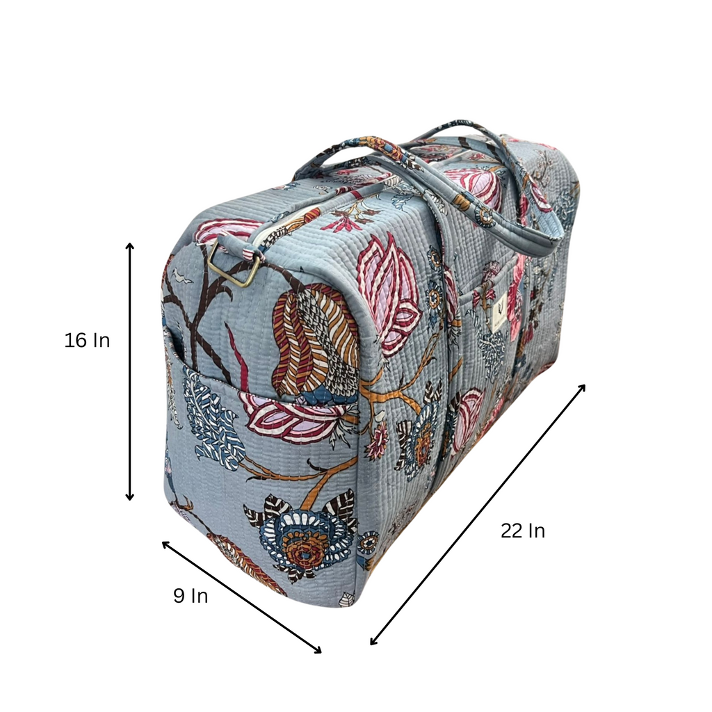 Frosted Bloom – Hand Block Printed Travel Bag