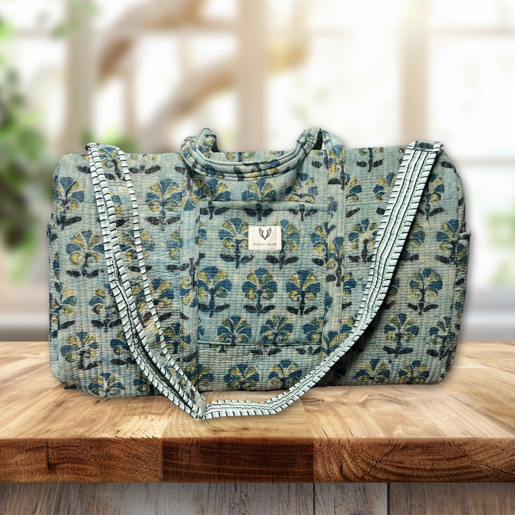 Meadow Haze – Hand Block Printed Travel Bag