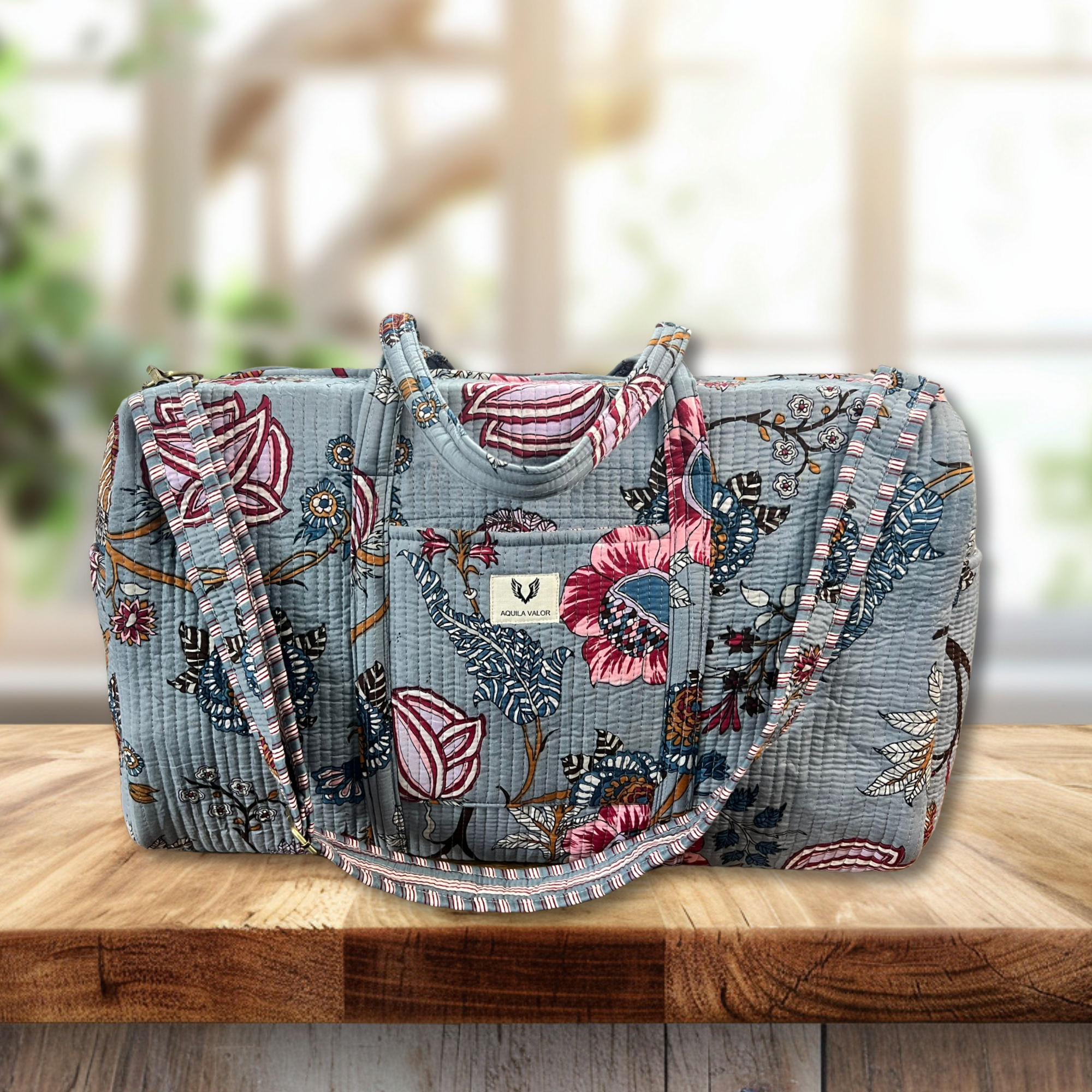Frosted Bloom – Hand Block Printed Travel Bag