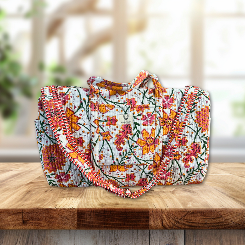 Garden Confetti – Hand Block Printed Travel Bag