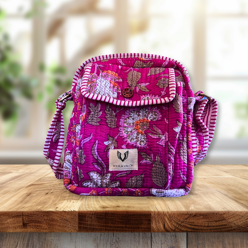 Blossom Pop - Handblock Printed Lightweight Crossbody Purse